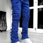 LuxioWear Men’s Stacked Jeans | Slim Fit Patched Cotton Trousers