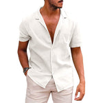 LuxioWear Mens Casual Button-Down Shirt | Summer Linen Cotton Beach Shirt
