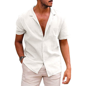 LuxioWear Mens Casual Button-Down Shirt | Summer Linen Cotton Beach Shirt