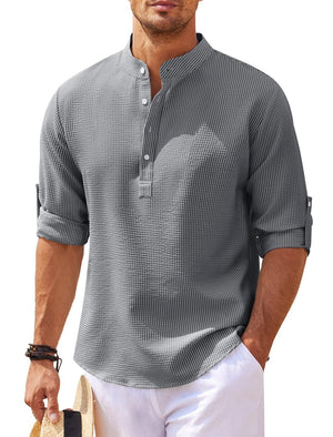 LuxioWear Mens Casual Shirt | Loose Fit Stand Collar Autumn Shirt