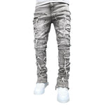 LuxioWear Men’s Stacked Jeans | Slim Fit Patched Cotton Trousers
