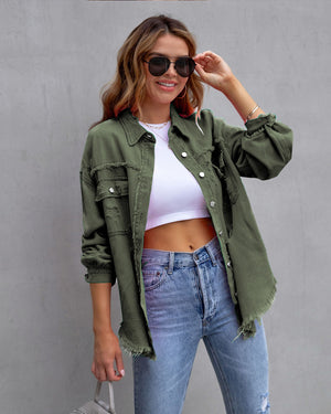 LuxioWear Ripped Shirt Jacket for Women | Casual Autumn Spring Top
