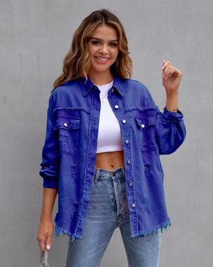 LuxioWear Ripped Shirt Jacket for Women | Casual Autumn Spring Top