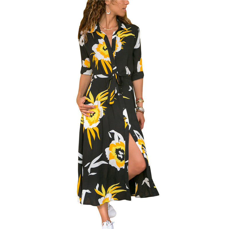 LuxioWear Vintage Chiffon Dress | Womens High Waist V-Neck Outfit