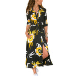 LuxioWear Vintage Chiffon Dress | Womens High Waist V-Neck Outfit