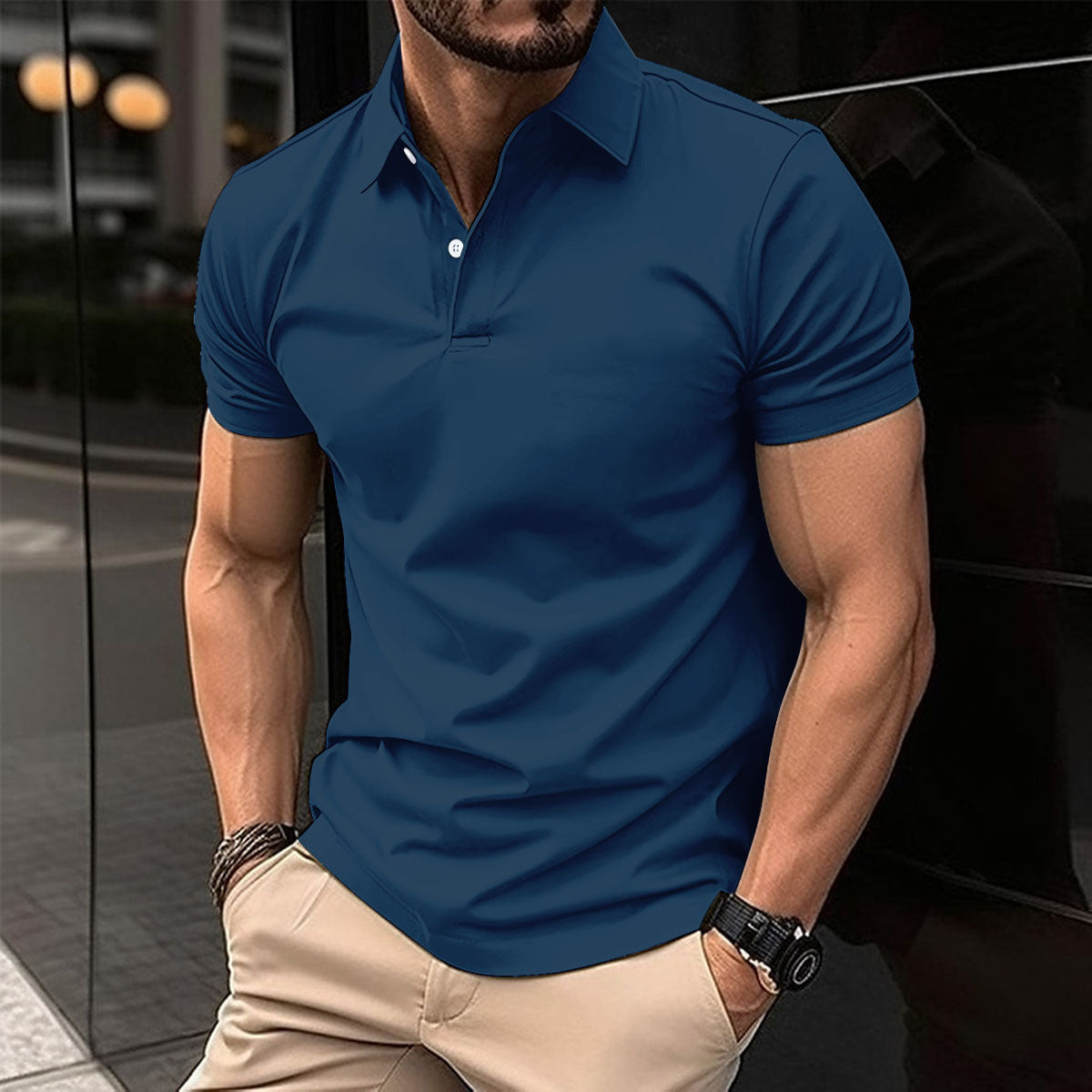 LuxioWear Mens Polo Shirt | Summer Short Sleeve Button Lapel Top