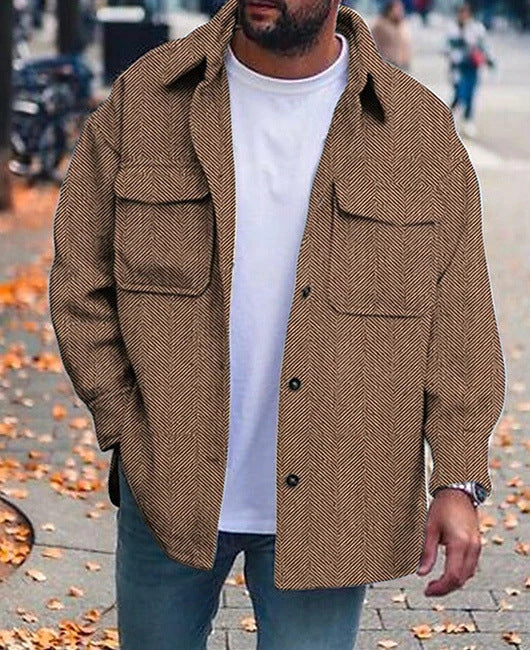 Men’s Casual Long Sleeve Polyester Top | Round Hem Fold Design Shirt