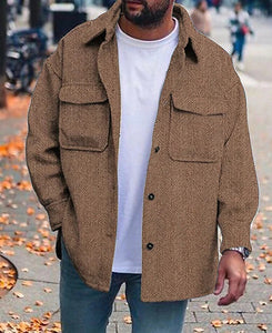 Men’s Casual Long Sleeve Polyester Top | Round Hem Fold Design Shirt