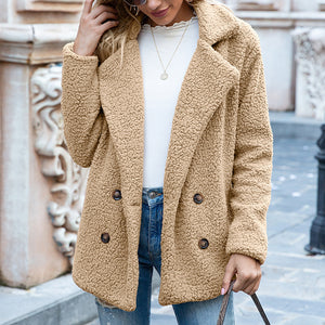 LuxioWear Fluffy Lapel Coat | Womens Winter Button Jacket Cardigan