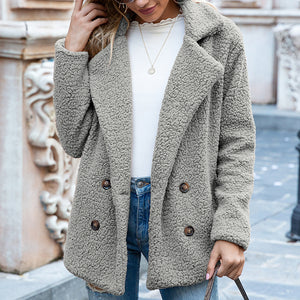 LuxioWear Fluffy Lapel Coat | Womens Winter Button Jacket Cardigan