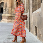 LuxioWear Bohemian Maxi Dress | Vintage Floral V-Neck Summer Outfit