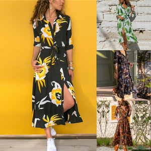 LuxioWear Vintage Chiffon Dress | Womens High Waist V-Neck Outfit
