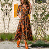 LuxioWear Vintage Chiffon Dress | Womens High Waist V-Neck Outfit
