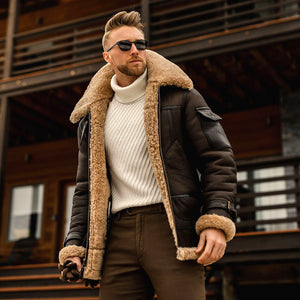 LuxioWear Mens Winter Jacket | Military Fleece Coat with Fur Collar