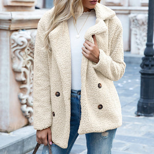 LuxioWear Fluffy Lapel Coat | Womens Winter Button Jacket Cardigan