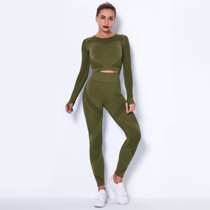 LuxioWear Seamless Yoga Suit | Breathable Long-Sleeved Fitness Outfit