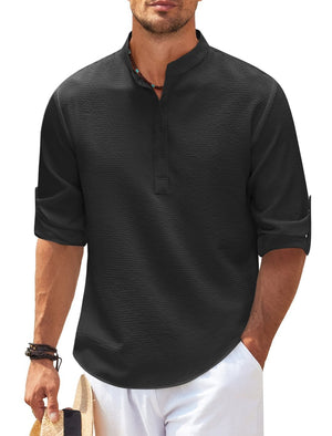 LuxioWear Mens Casual Shirt | Loose Fit Stand Collar Autumn Shirt