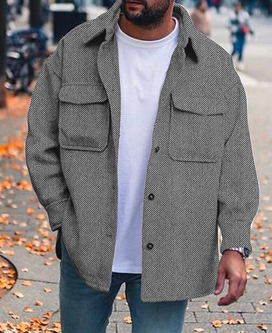 Men’s Casual Long Sleeve Polyester Top | Round Hem Fold Design Shirt