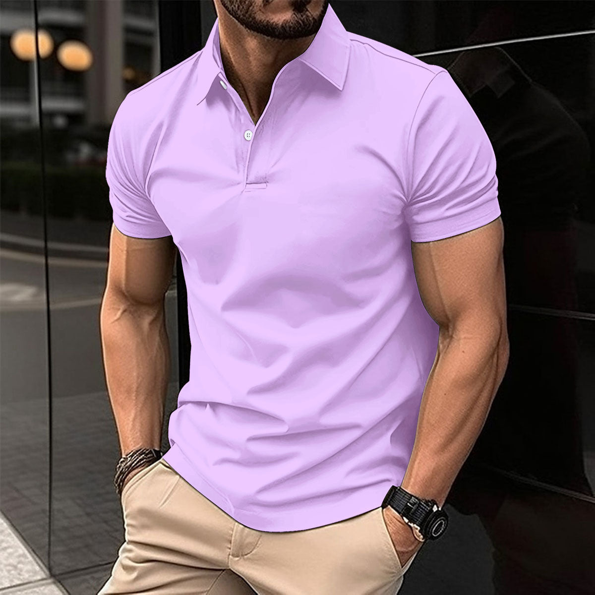 LuxioWear Mens Polo Shirt | Summer Short Sleeve Button Lapel Top