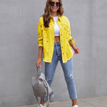 LuxioWear Ripped Shirt Jacket for Women | Casual Autumn Spring Top