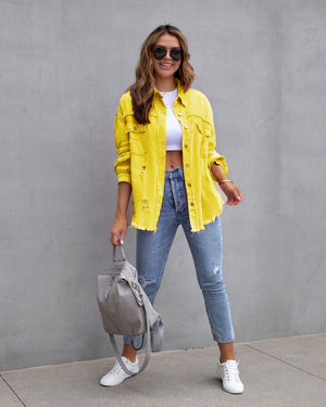 LuxioWear Ripped Shirt Jacket for Women | Casual Autumn Spring Top