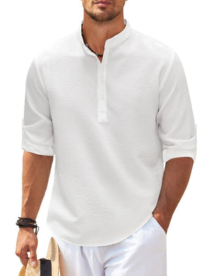 LuxioWear Mens Casual Shirt | Loose Fit Stand Collar Autumn Shirt