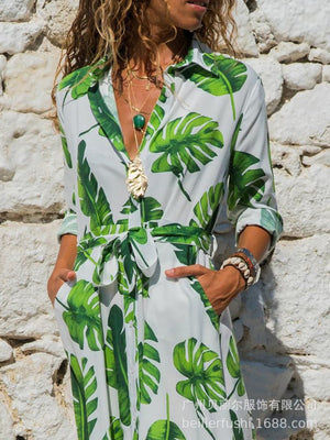 LuxioWear Vintage Chiffon Dress | Womens High Waist V-Neck Outfit