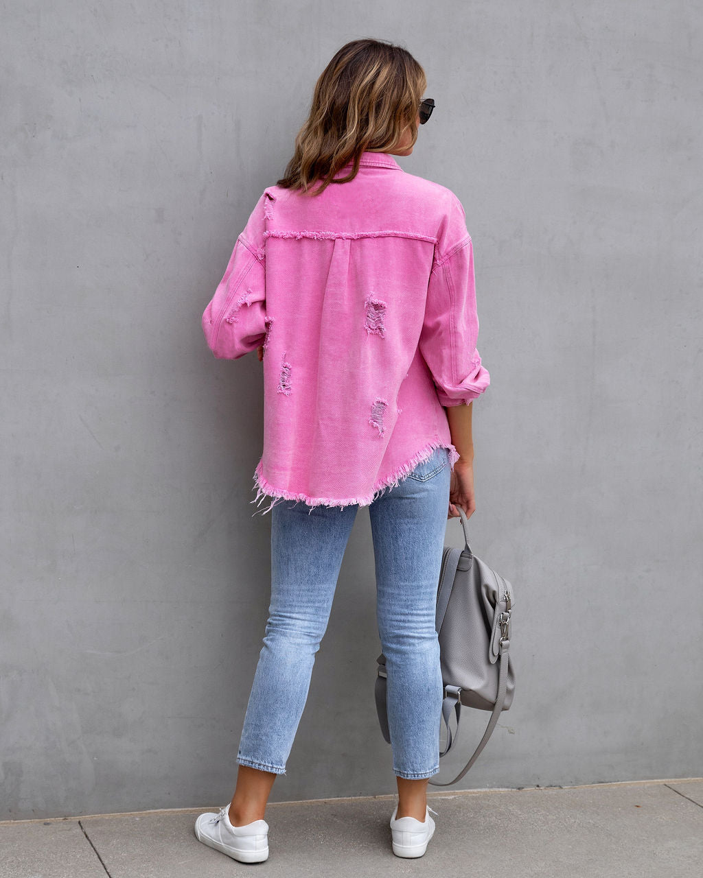 LuxioWear Ripped Shirt Jacket for Women | Casual Autumn Spring Top