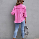 LuxioWear Ripped Shirt Jacket for Women | Casual Autumn Spring Top