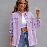 LuxioWear Ripped Shirt Jacket for Women | Casual Autumn Spring Top