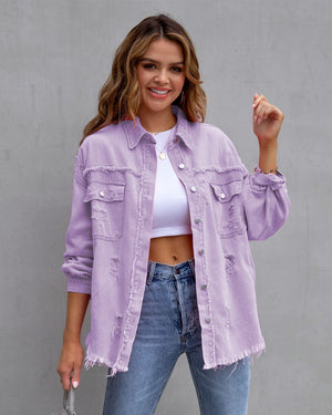 LuxioWear Ripped Shirt Jacket for Women | Casual Autumn Spring Top