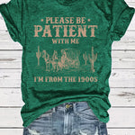 LuxioWear Western Denim Retro T-Shirt | Round Neck Short Sleeve Print Top