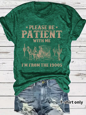 LuxioWear Western Denim Retro T-Shirt | Round Neck Short Sleeve Print Top