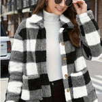 Luxiowear Women's Plaid Plush Jacket | Warm Winter Long Sleeve Casual Coat