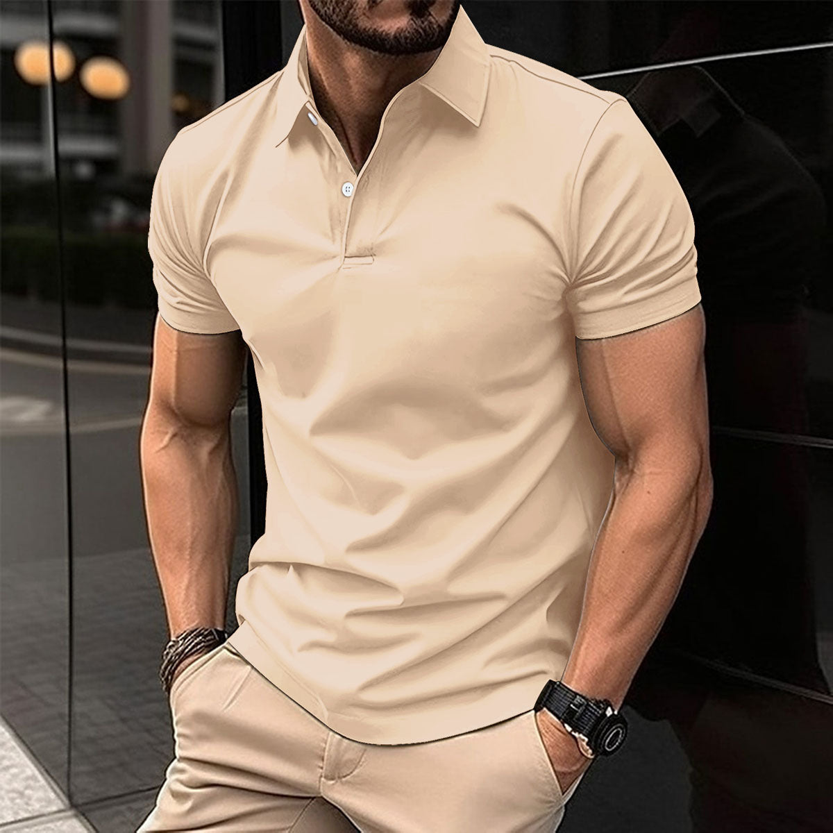 LuxioWear Mens Polo Shirt | Summer Short Sleeve Button Lapel Top