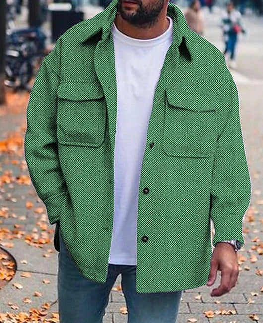 Men’s Casual Long Sleeve Polyester Top | Round Hem Fold Design Shirt