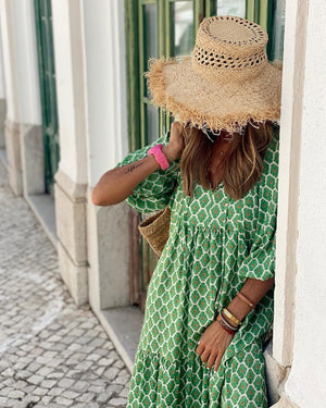 LuxioWear Bohemian Maxi Dress | Vintage Floral V-Neck Summer Outfit