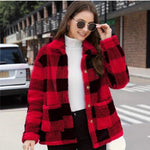 Luxiowear Women's Plaid Plush Jacket | Warm Winter Long Sleeve Casual Coat