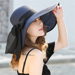 LuxioWear Women’s Summer Sun Hat | Foldable Straw Floppy Beach Hat with Bow