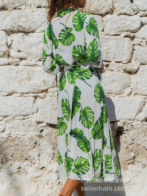 LuxioWear Vintage Chiffon Dress | Womens High Waist V-Neck Outfit