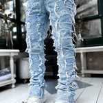 LuxioWear Men’s Stacked Jeans | Slim Fit Patched Cotton Trousers