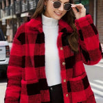 Luxiowear Women's Plaid Plush Jacket | Warm Winter Long Sleeve Casual Coat