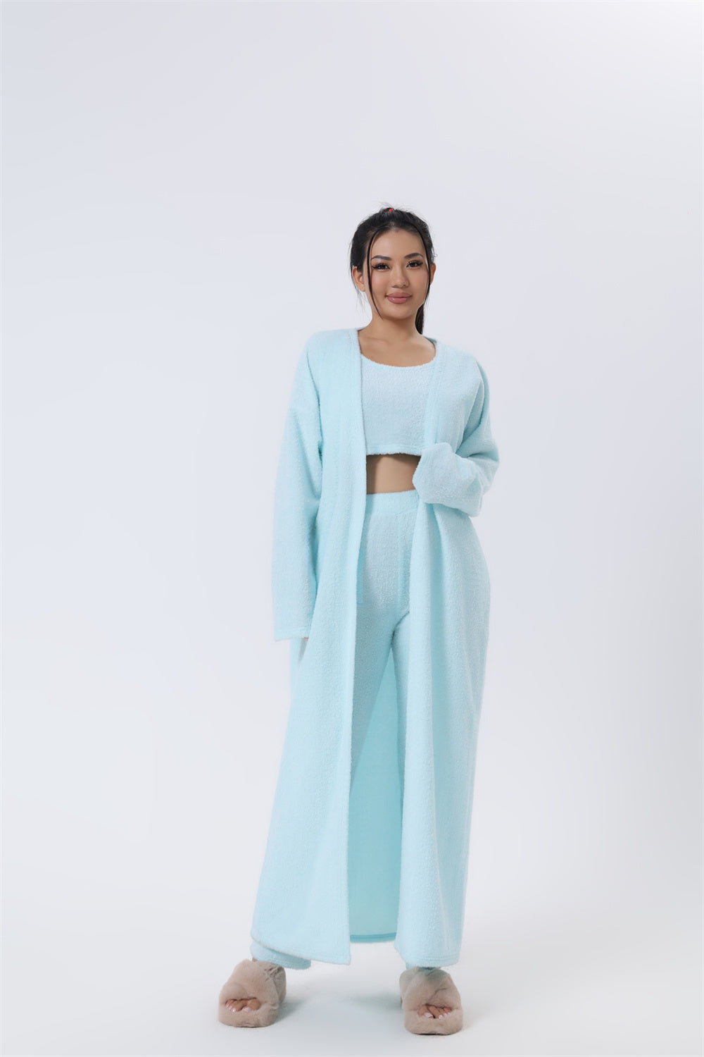 Cozy 3-Piece Pajama Set for Women | Soft Fluffy Lounge Wear Set