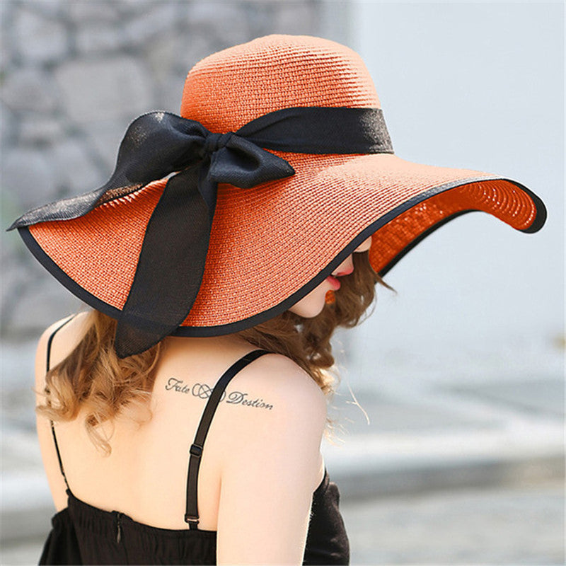 LuxioWear Women’s Summer Sun Hat | Foldable Straw Floppy Beach Hat with Bow
