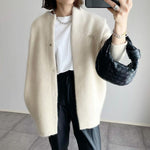LuxioWear Womens Cardigan | Loose Round Neck Solid Color Jacket