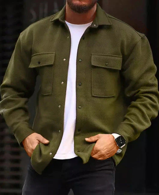 Men’s Casual Long Sleeve Polyester Top | Round Hem Fold Design Shirt