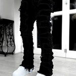 LuxioWear Men’s Stacked Jeans | Slim Fit Patched Cotton Trousers
