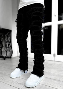 LuxioWear Men’s Stacked Jeans | Slim Fit Patched Cotton Trousers