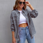 LuxioWear Ripped Shirt Jacket for Women | Casual Autumn Spring Top