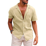 LuxioWear Mens Casual Button-Down Shirt | Summer Linen Cotton Beach Shirt